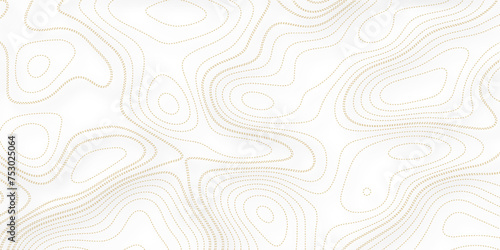 Golden topographic line contour map background, geographic grid map.  Line topography map seamless pattern. Mountain hiking trail over terrain. Contour background photo
