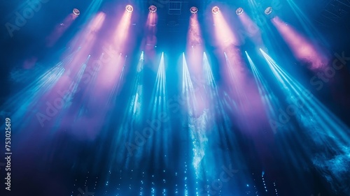 Vivid stage lights pour down like a waterfall in a concert's grand finale