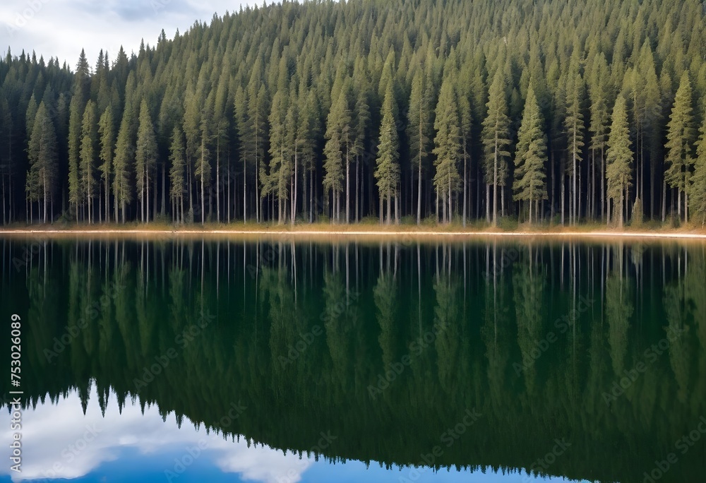 Landscape reflection of trees in the beautifull lake