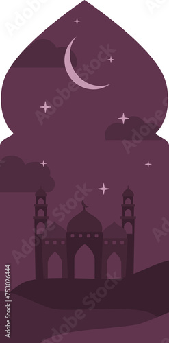 Arched Window with Mosque Background Illustration