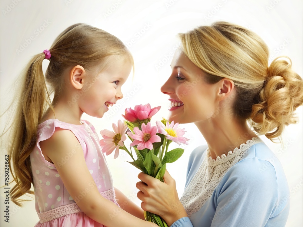 Mother And Daughter Giving Flowers On Mothers Day generative ai Mother And Daughter Giving Flowers On Mothers Day generative ai