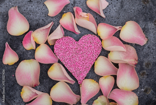 sugar heart in petals 