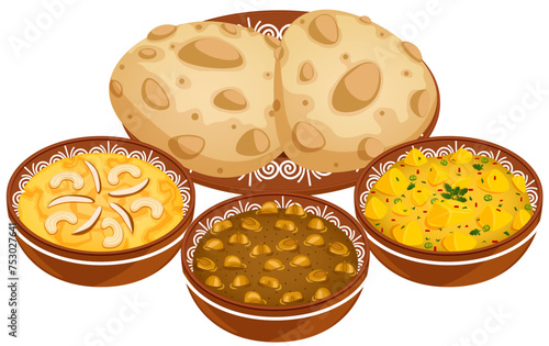 Halwa Puri in Authentic Mud Plates - Traditional Indian Cuisine Illustration 