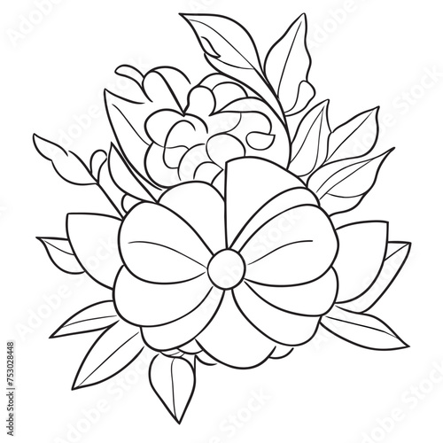 coloring page of a bouquet of flowers with a bow  vector illustration line art