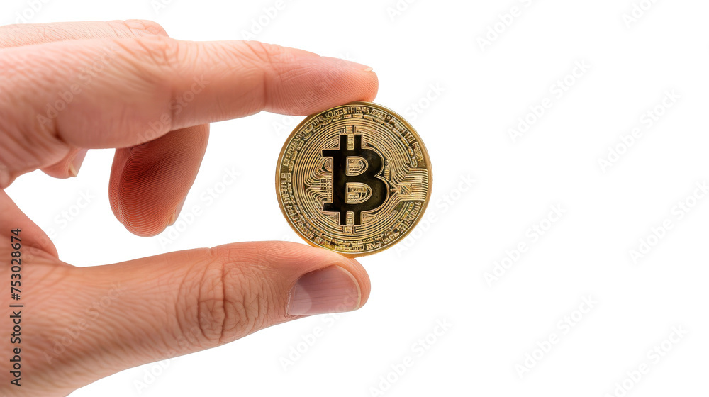 Person Holding a Bitcoin in Their Hand - Transparent background, Cut out Person Holding a Bitcoin in Their Hand - Transparent background, Cut out