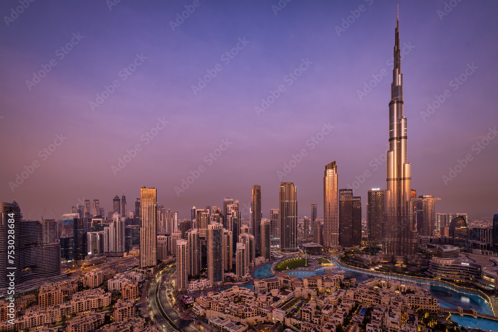 Dubai, United Arab Emirates February 18th 2024 pink dawn behind the