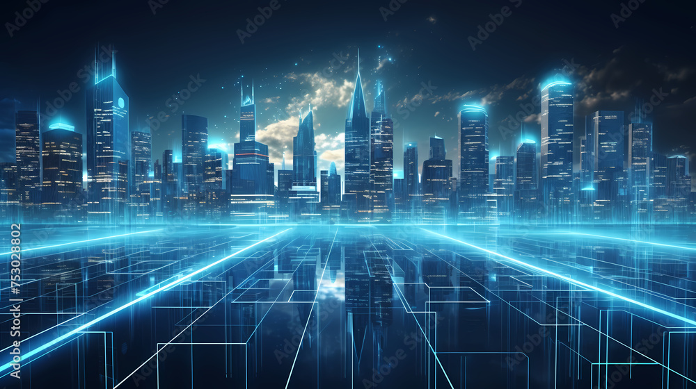 Smart city, smart city and abstract line and dot connection gradient line design, big data connection technology concept Smart city, smart city and abstract line and dot connection gradient line design, big data connection technology concept