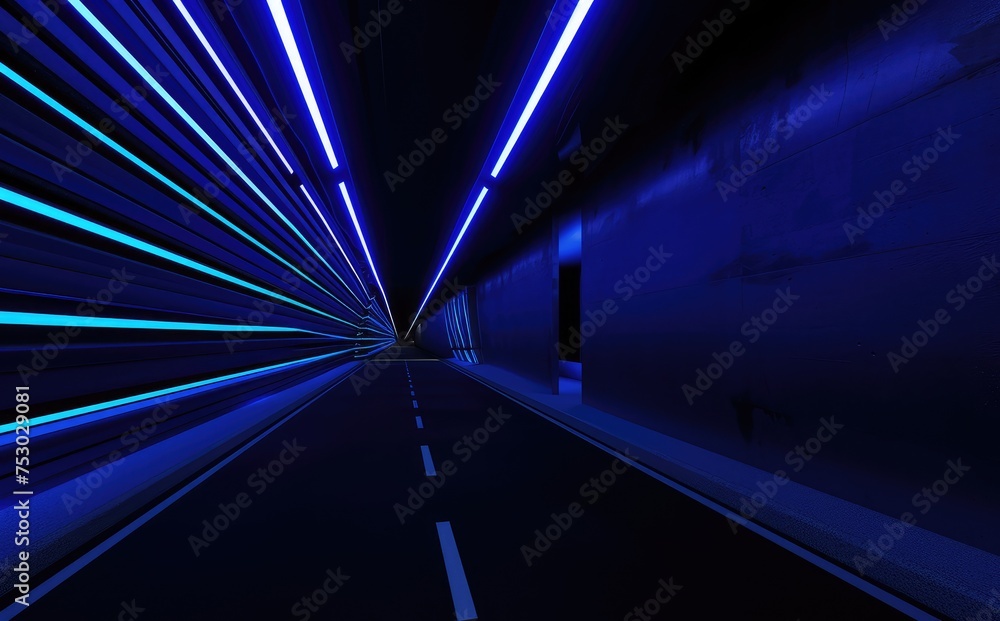 Futuristic Tunnel with Blue Neon Lights Futuristic Tunnel with Blue Neon Lights