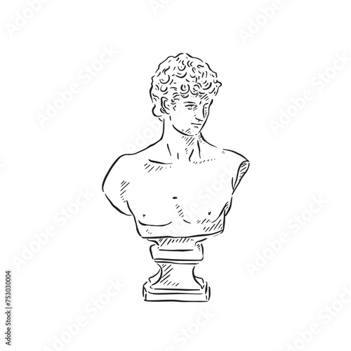 A line drawn illustration of a black and white male bust. Drawn in a sketchy style. 