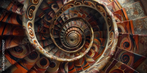 A spiral staircase with a yellow hue
