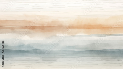 Watercolor landscape with striped pattern, minimalist abstract serene background © Kseniya