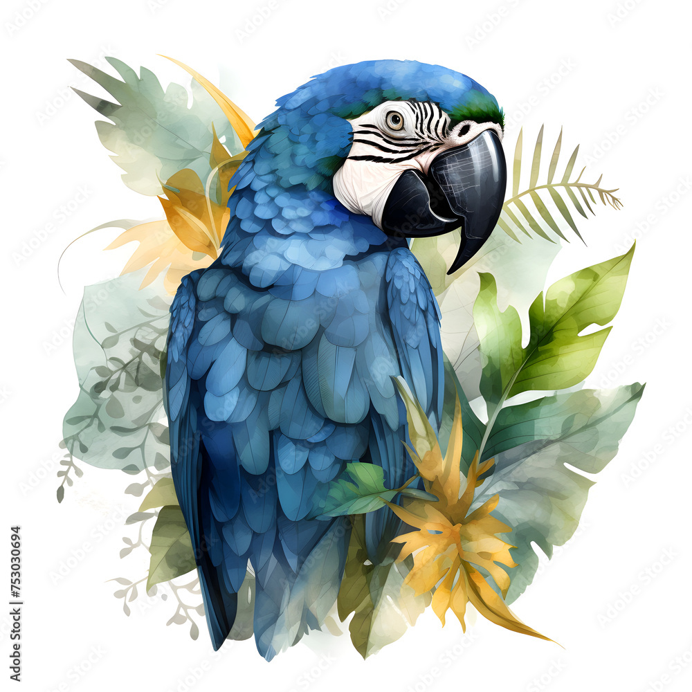 Fototapeta premium Drawing of a hyacinth macaw. Stylized portrait of a tropical colorful bird.