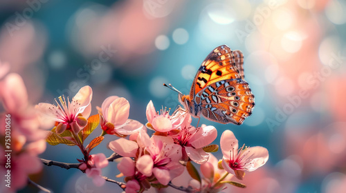 Beauty butterfly with Cherry blossom , pink sakura flower