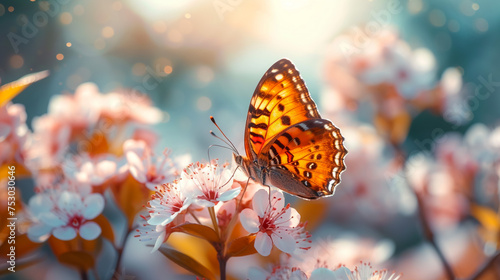 Beauty butterfly with Cherry blossom , pink sakura flower © Mujahid