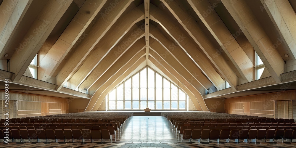 Fototapeta premium A large, empty auditorium with a slanted roof