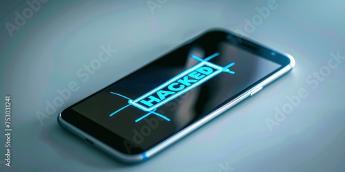 Glowing HACKED Text on Mobile Phone Display in Close-up
