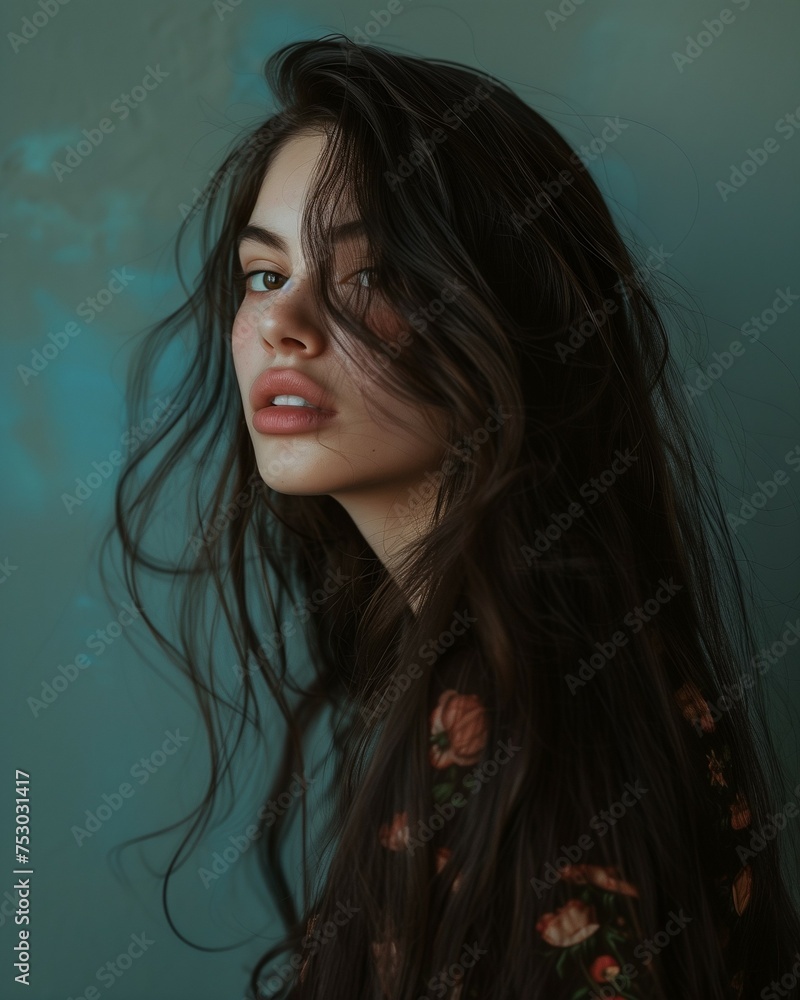 Portrait of a young attractive woman her long hair blowing in the wind. Portrait of a young attractive woman her long hair blowing in the wind.