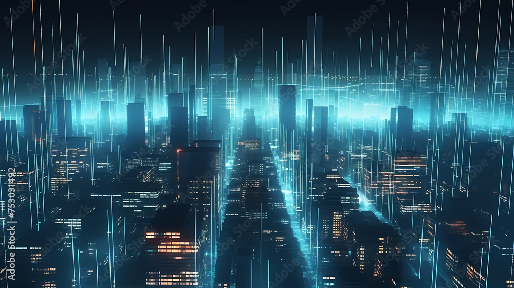 Smart city on background, featuring smart infrastructure and connected buildings Smart city on background, featuring smart infrastructure and connected buildings