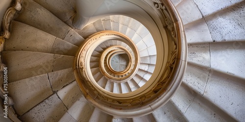 A spiral staircase with a spiral design
