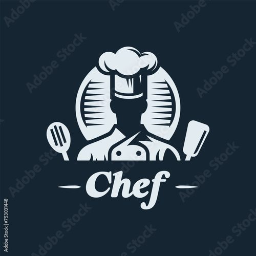 Culinary Maestro Logo. Elegant Culinary Maestro Silhouette in Monochrome. Suitable for kitchen logo or fire bakery logo. Editable Colors