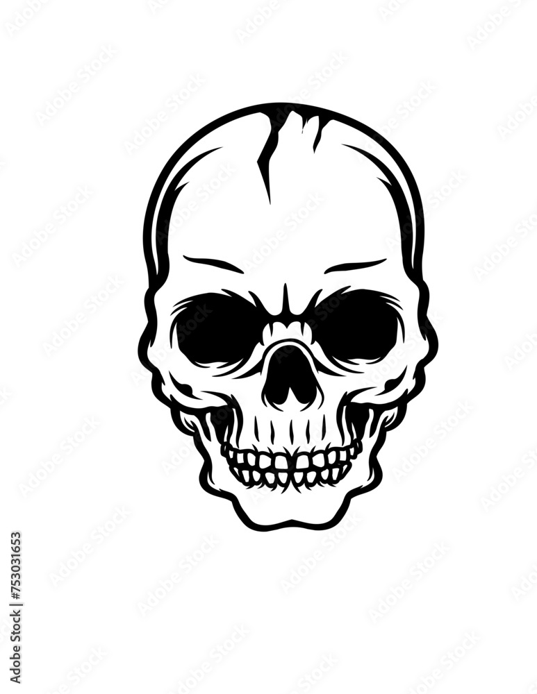 Skull Illustration, Skeleton Head Stencil, Skull Clipart, Human Skull Cut File, Skeletal Head Skull Vector