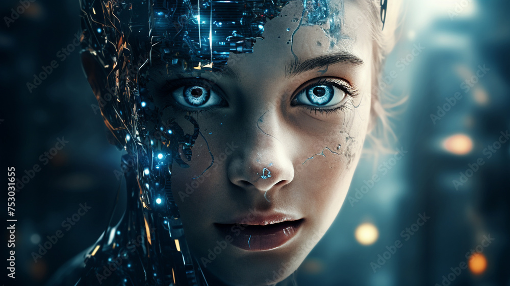 Female cyborg with advanced tech a vision. Futuristic android with advanced robotics. An ultra-realistic female android, with intricate robotic engineering at hightech city. Female cyborg with advanced tech a vision. Futuristic android with advanced robotics. An ultra-realistic female android, with intricate robotic engineering at hightech city.