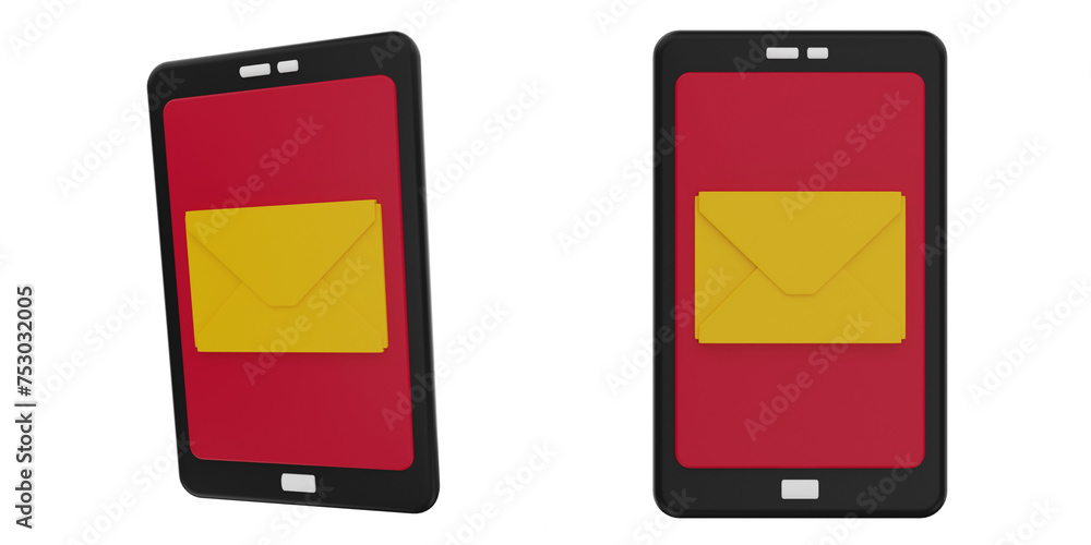 3d mobile email, ecommerce 3d render set, 2 view angel, transparent background 3d mobile email, ecommerce 3d render set, 2 view angel, transparent background