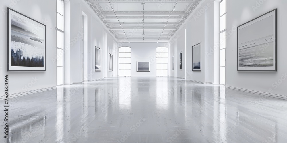A large, empty room with white walls and a large white floor