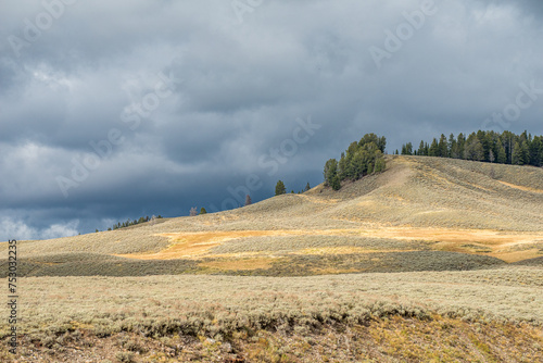 Dark skies in Yellowstone National Park during autumn in Wyoming, USA