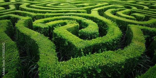 A maze of hedges with a green color