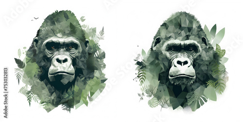 Drawing of a gorilla portrait. Stylized illustration of a great ape.