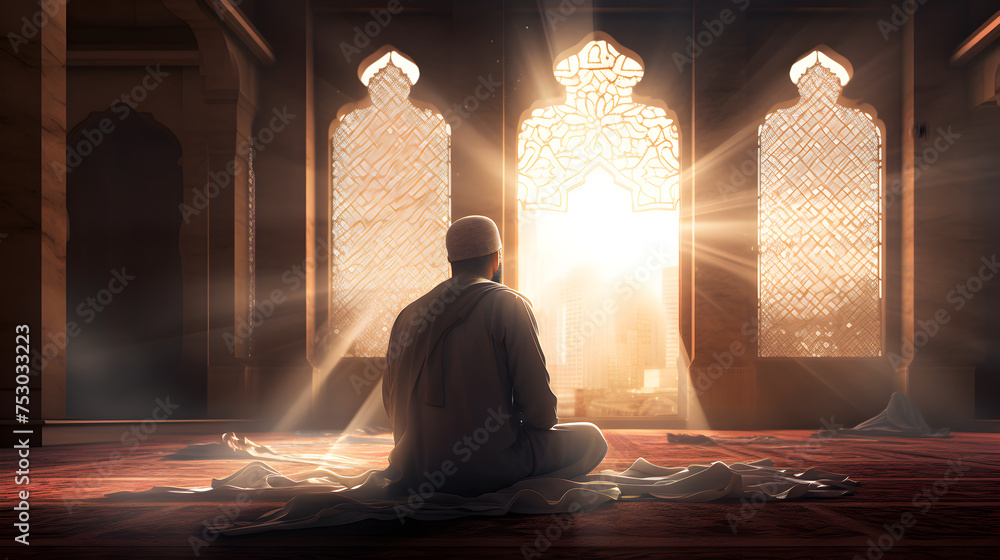 Silhouette of a Religious Muslim Prayer,Islamic Elegance