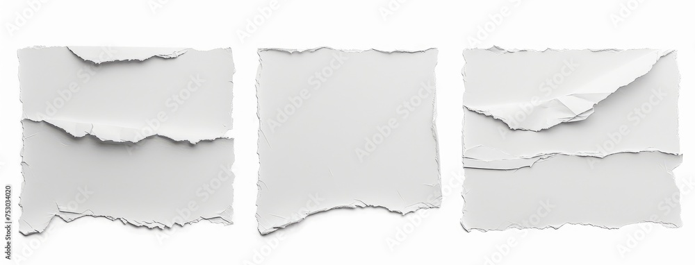 Fototapeta premium Set of Torn White Paper Edges on White Background