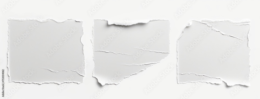 Set of Torn Paper Textures on White Background Set of Torn Paper Textures on White Background