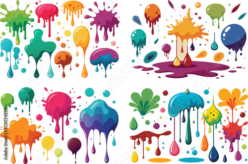 minimal color Ink drops and splashes. Blotter spots  liquid paint drip drop splash and ink splatter