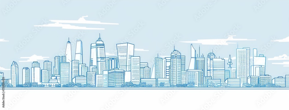 Modern City Skyline Panoramic Outline Illustration