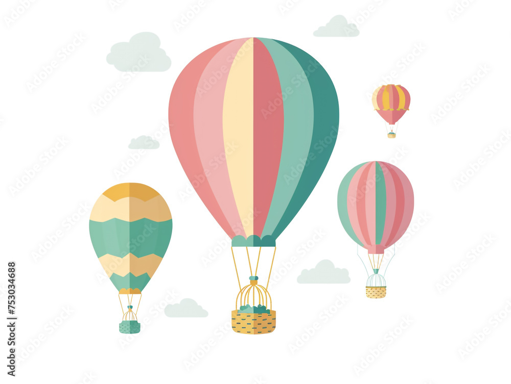 Fototapeta premium 2d flat design illustration of hot air balloon in the air. Flat pastel color. 