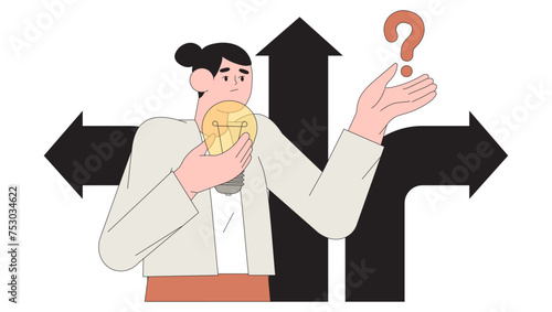 Employee tired of work routine and search for new career variations. Puzzled woman at crossroad want to change profession. Opportunity, doubt or tough decision concept, think on difference career path