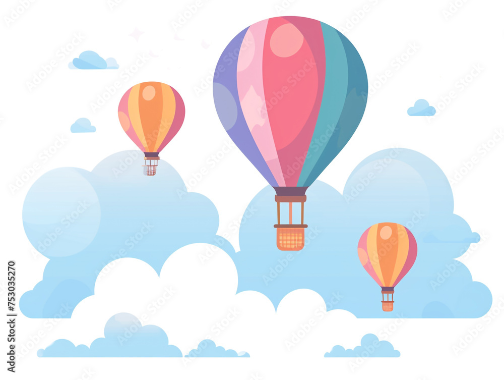 2d flat design illustration of hot air balloon in the air. Flat pastel color. 