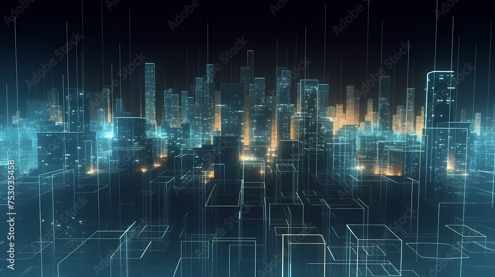Smart city on background, featuring smart infrastructure and connected buildings Smart city on background, featuring smart infrastructure and connected buildings