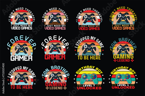  Gaming t shirt design set , Gaming vector set
