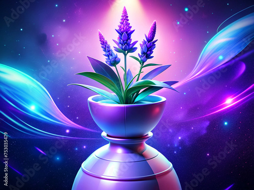 Lavender field with purple flowers. Vector illustration of lavender field. AI generated