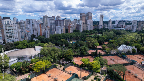 Aerial view of Avenida Brigadeiro Faria Lima, Itaim Bibi. Iconic commercial buildings in the background.