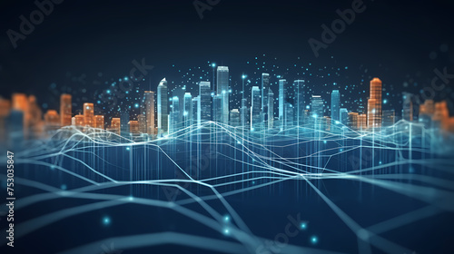 Smart city on background, featuring smart infrastructure and connected buildings