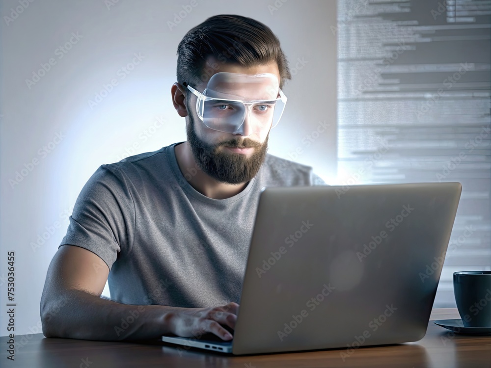 programmer working with laptop clear face generative ai programmer working with laptop clear face generative ai