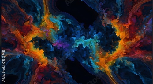 An Enthralling Three-Dimensional Abstract Multicolored Visualization, A Bright Swirl of Universe Colors An abstract artwork featuring erratic wave patterns and haphazard bubbles that resemble splatter