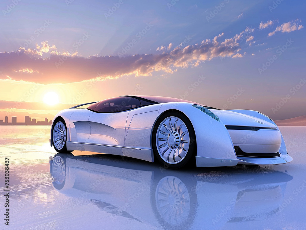 Sustainable automotive future showcasing a sleek car powered by hydrogen fuel cell technology