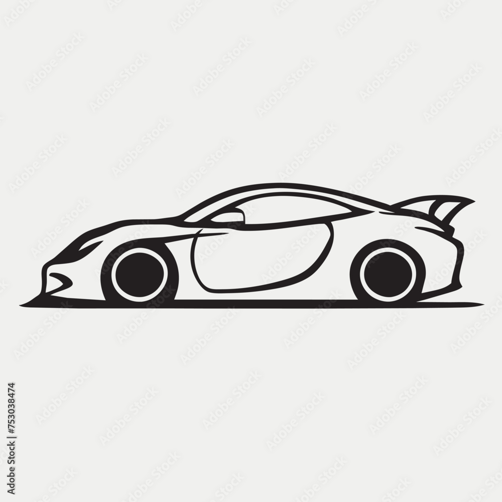 sports car logo black and white simple drawing, vector illustration line art
