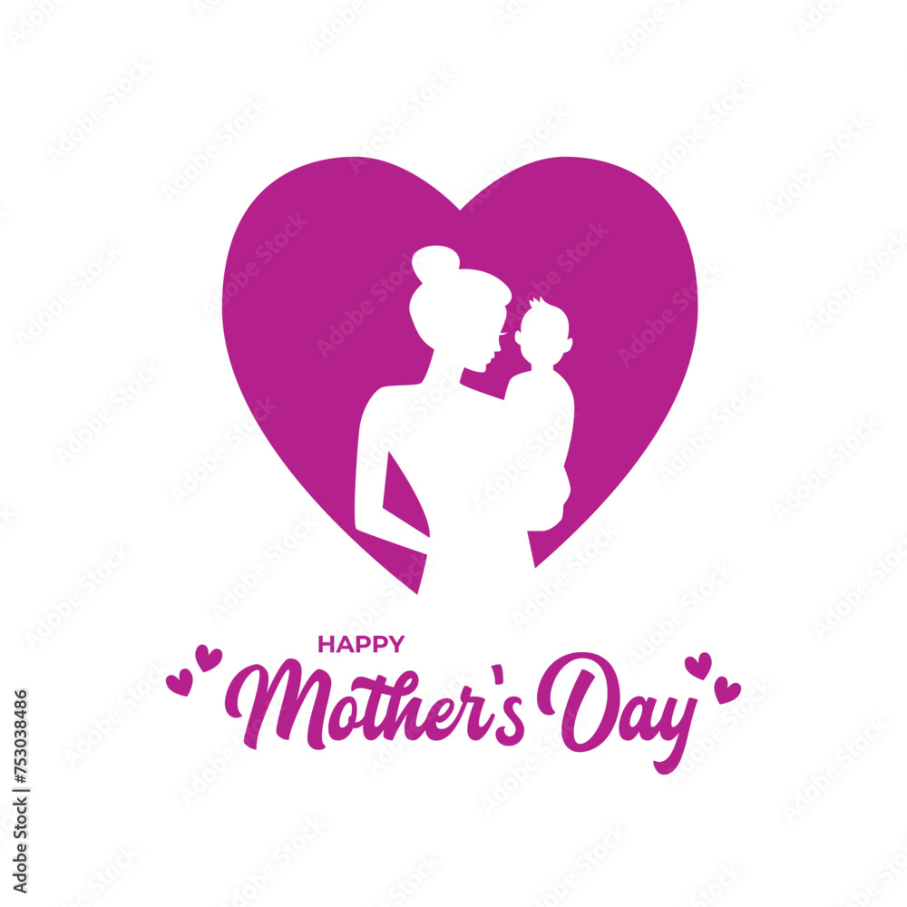happy Mother's day greeting background with silhouette of mom and her boy, heart sign, typography. editable design template flat vector stock illustration happy Mother's day greeting background with silhouette of mom and her boy, heart sign, typography. editable design template flat vector stock illustration