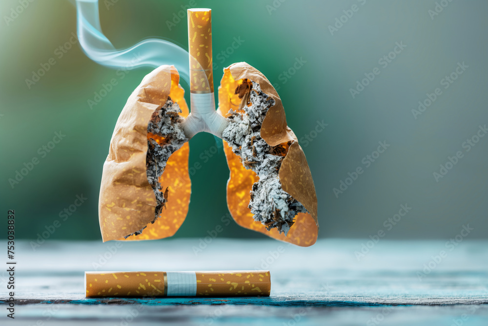 pair of human lungs made from cigarette filters, illustrating the ...